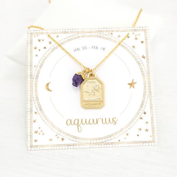 Zodiac Necklace: Aquarius with Amethyst