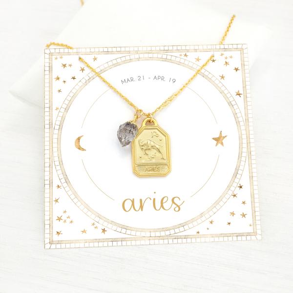 Zodiac Necklace: Aries with Herkimer