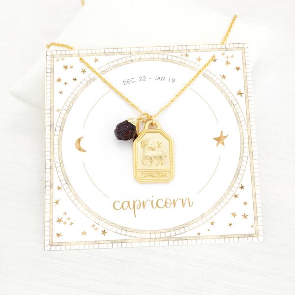 Zodiac Necklace: Capricorn with Garnet