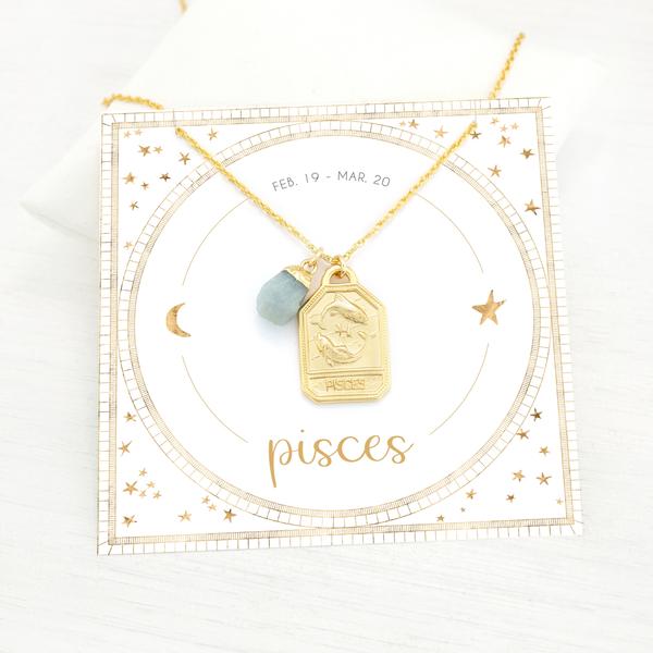Zodiac Necklace: Pisces w/ Aquamarine