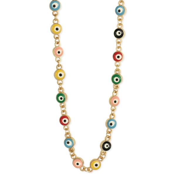 Multicolor Evil Eye Bead Gold Necklace