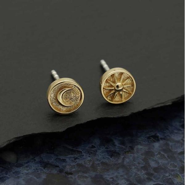 Sun and Moon Post Earrings - Bronze