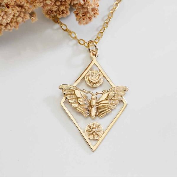 Geometric Moth Necklace - Bronze