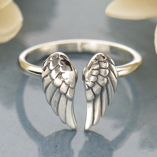 Recycled Sterling Silver Adjustable Angel Wing Ring
