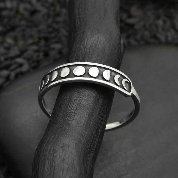Sterling Silver Moon Phase Ring Adjustable