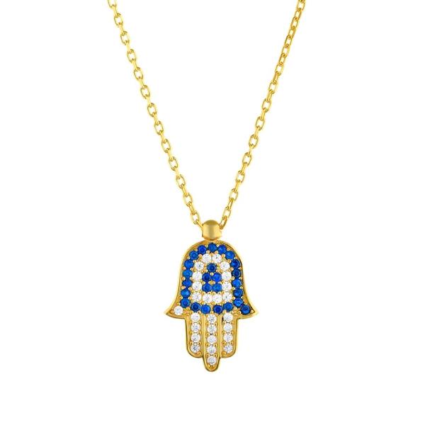 Sterling Silver Gold Plated Hamsa Evil Eye Necklace