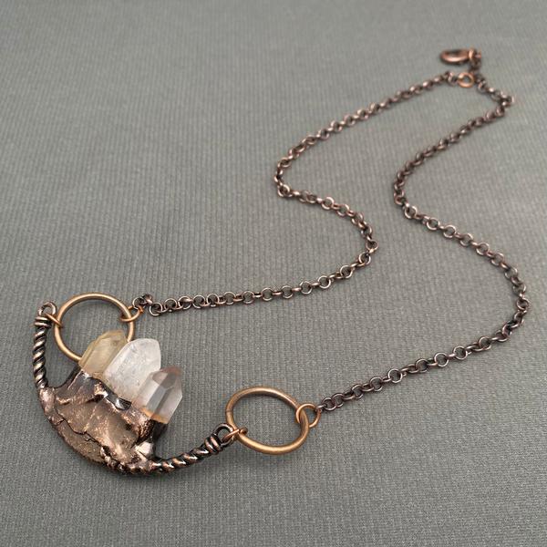 Vintage Triple Quartz Bronze Necklace