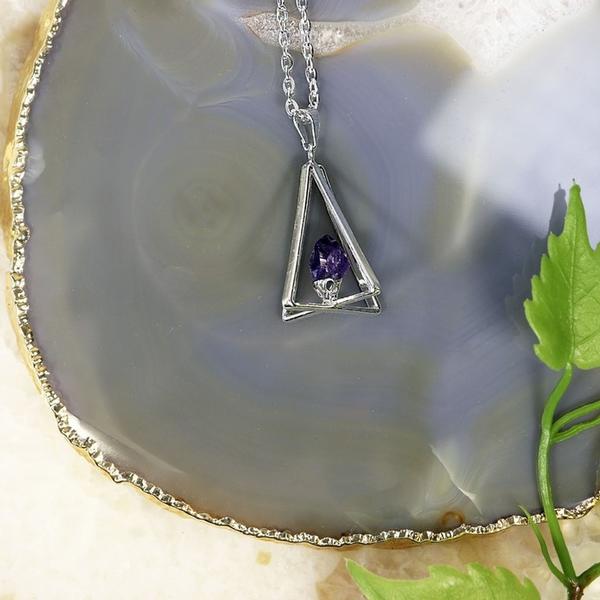 Amethyst Neckace in Silver Plated Pyramid
