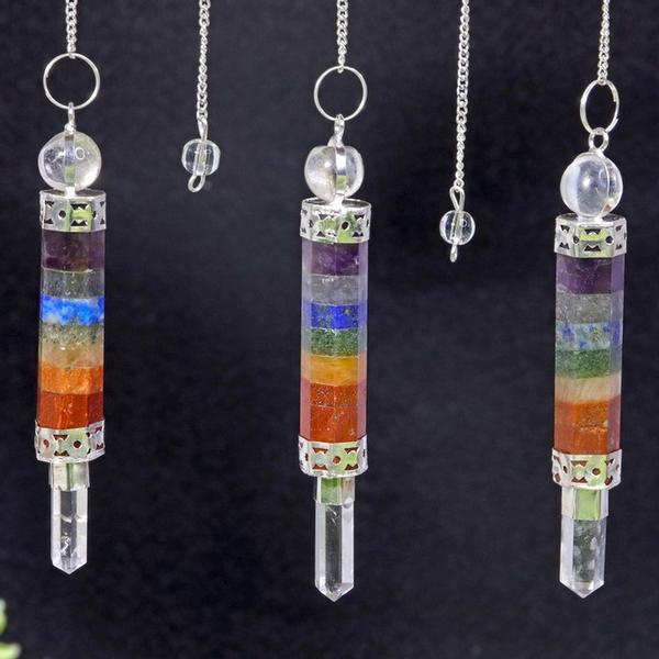 Chakra Layered Stone Pendulum with Quartz