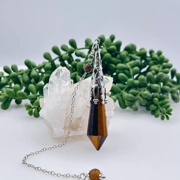 Tiger Eye Pendulum Antique Silver Look