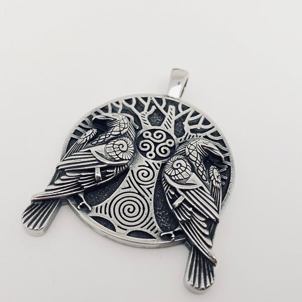 Celtic Double Crow Stainless Steel Pendant