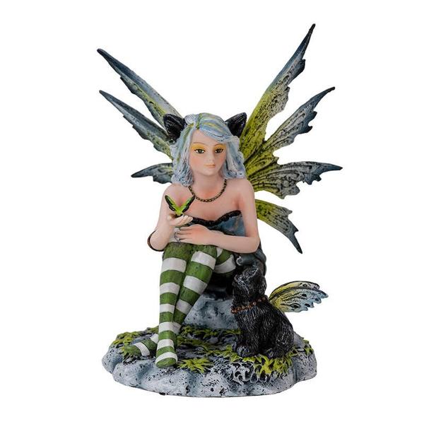 Fairy with Black Cat Statue