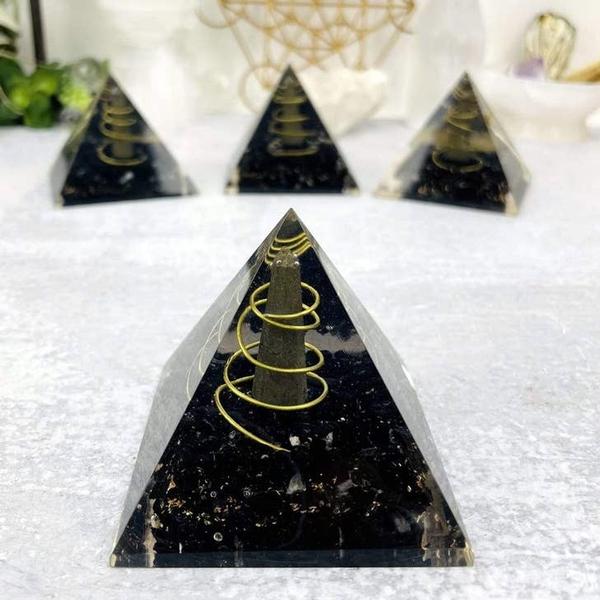 Orgone Pyramid Tourmaline with Pyrite Point