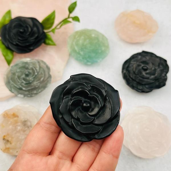 Black Obsidian Rose Carving