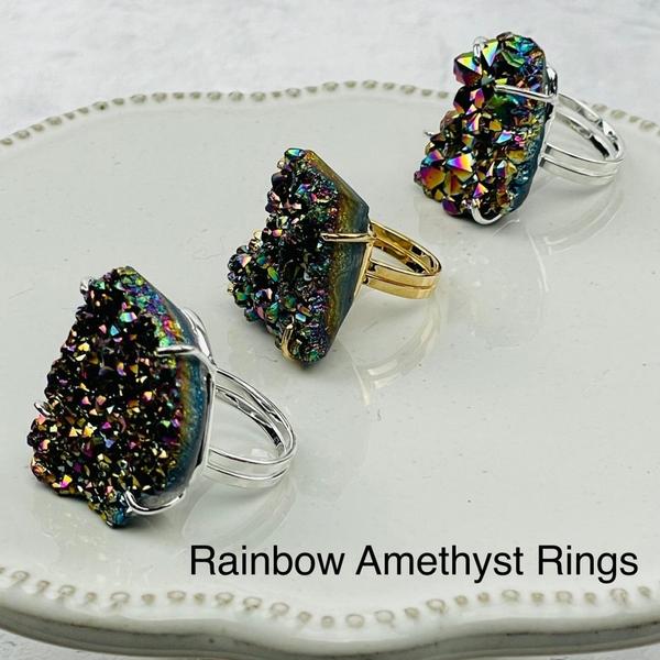 Rainbow Amethyst Cluster Adjustable Ring