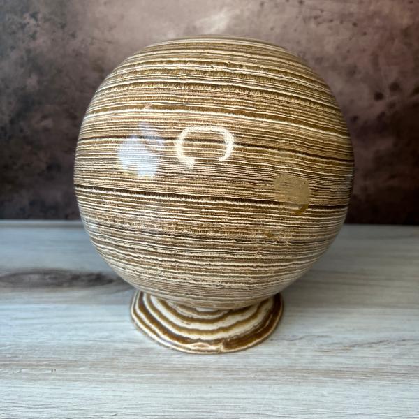 Aragonite Sphere with Stand, Hand Polished