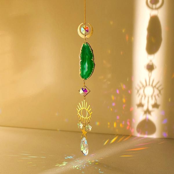 Green Agate Suncatcher with Eye Design