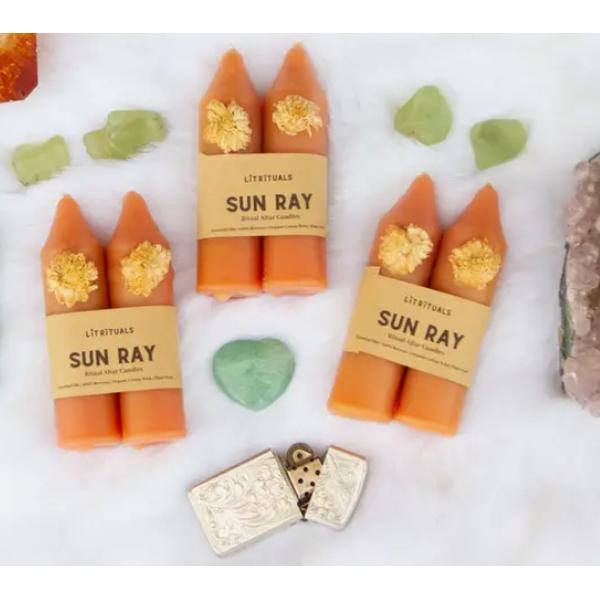 Small 'Sun Ray' Beeswax Altar Candles