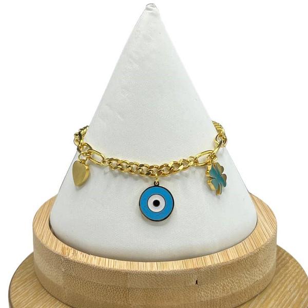 Gold Plated Evil Eye Charm Bracelet