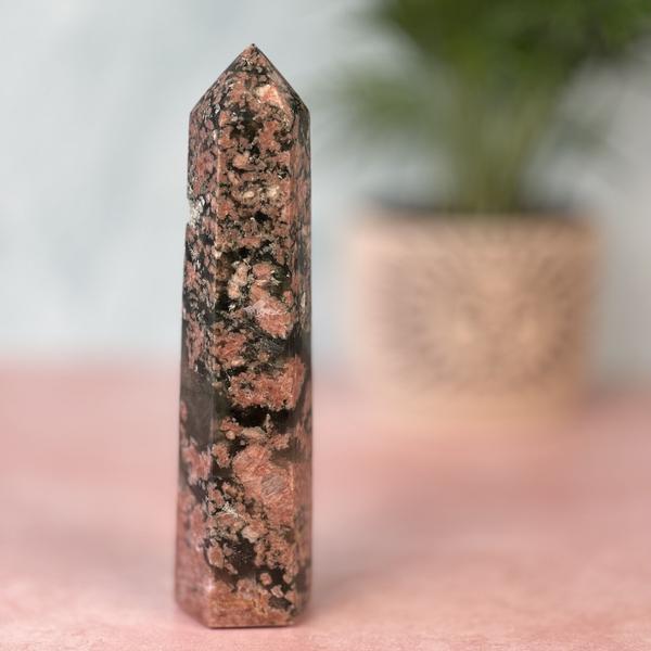 Rhodonite with Smoky Quartz Tower