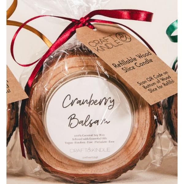 Wood Slice Candle Cranberry Balsam
