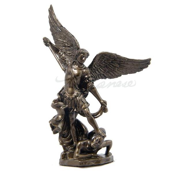 Archangel St Michael Standing on Demon's Head Statue