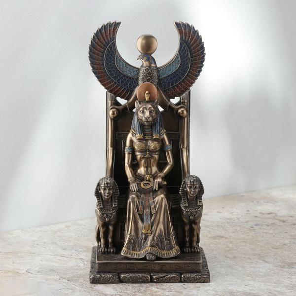 Egyptian Goddess Sekhmet Sitting on Throne Statue
