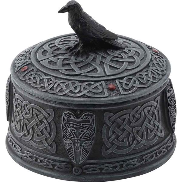 Celtic Round Trinket Box with Raven Lid