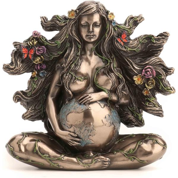 Sitting Pregnant Mother Gaia with Butterflies Statue